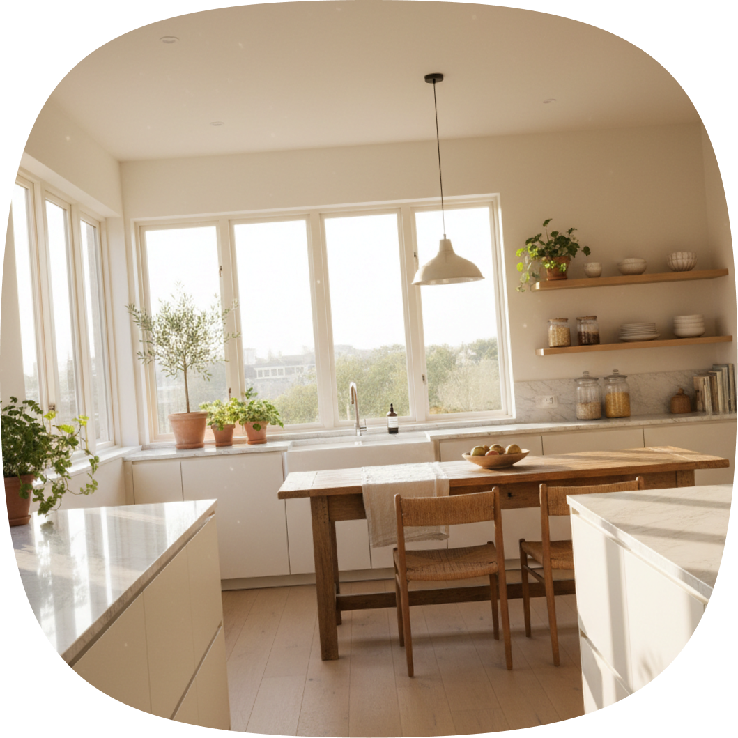 A bright, freshly cleaned kitchen