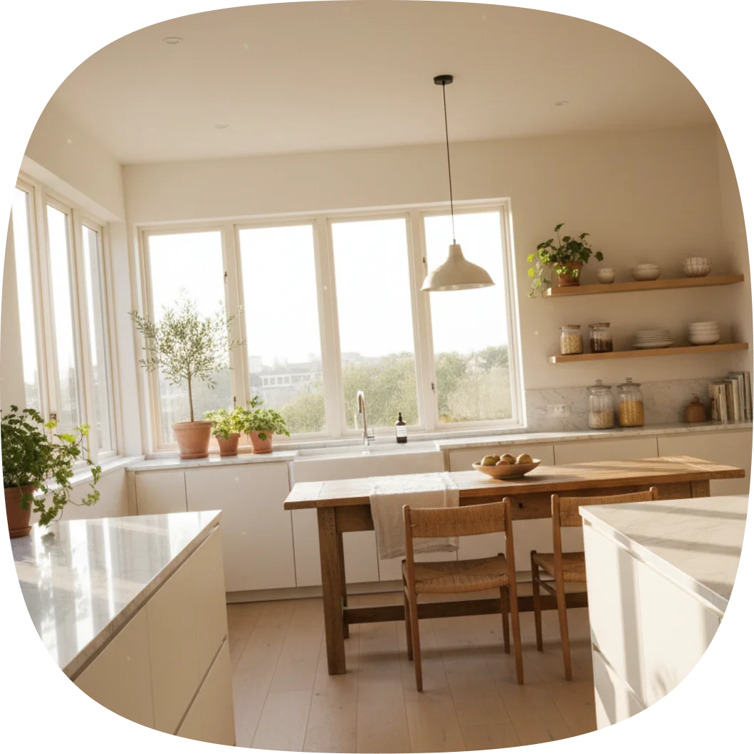 A bright, freshly cleaned kitchen