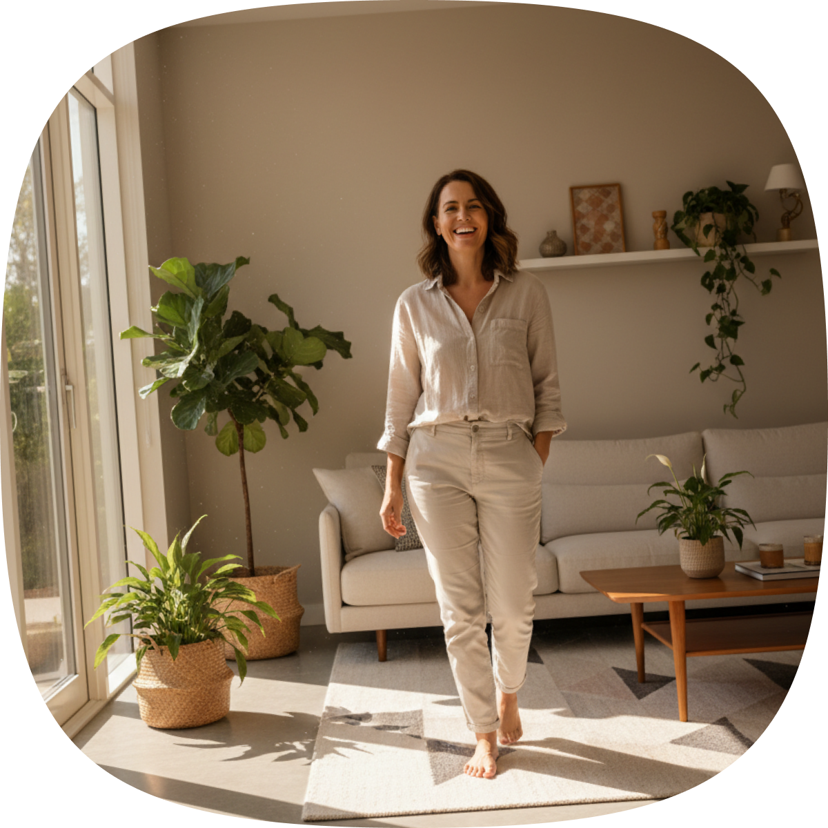 A HomeMaid cleaner in a bright living room